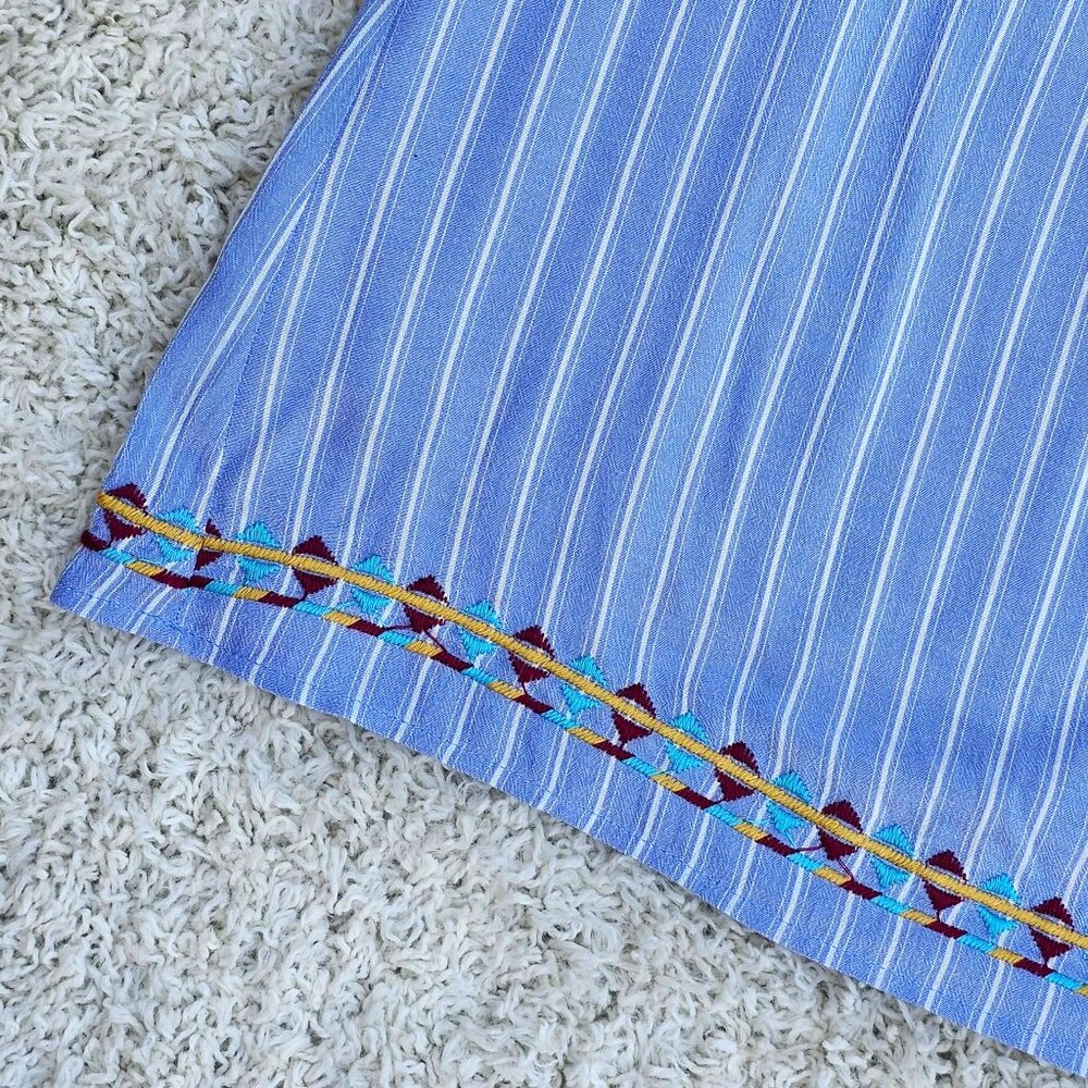 Andree by UNIT Dress. Blue White Striped Colorful Southwestern Embroidery Size M - Picture 10 of 15